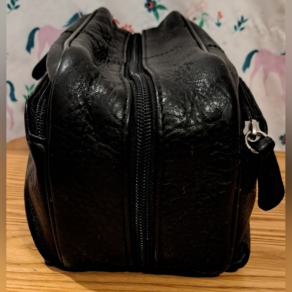 EUC Osgoode Marley Black Pebble Cashmere Leather Toiletry Shave Travel Pouch Bag - Picture 5 of 11